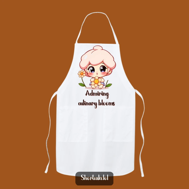 Funny Shortcake Apron: Delighted Eyes Flower Theme, Kitchen Gift for Gardeners