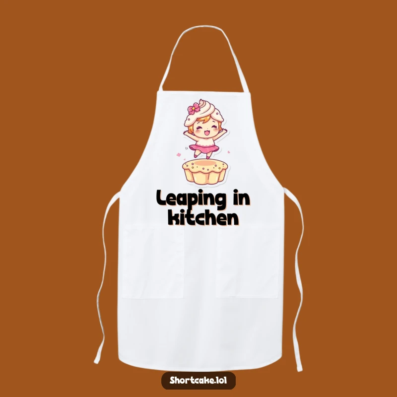 Funny Leaping Shortcake Apron: Energetic Dessert Chef Character for a Playful Gift