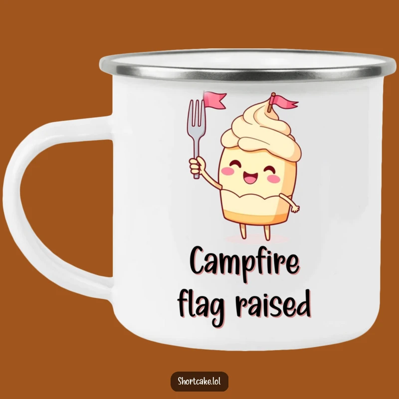 Funny Jubilant Shortcake Flag Camping Mug: Celebrate Adventures with Enthusiasm