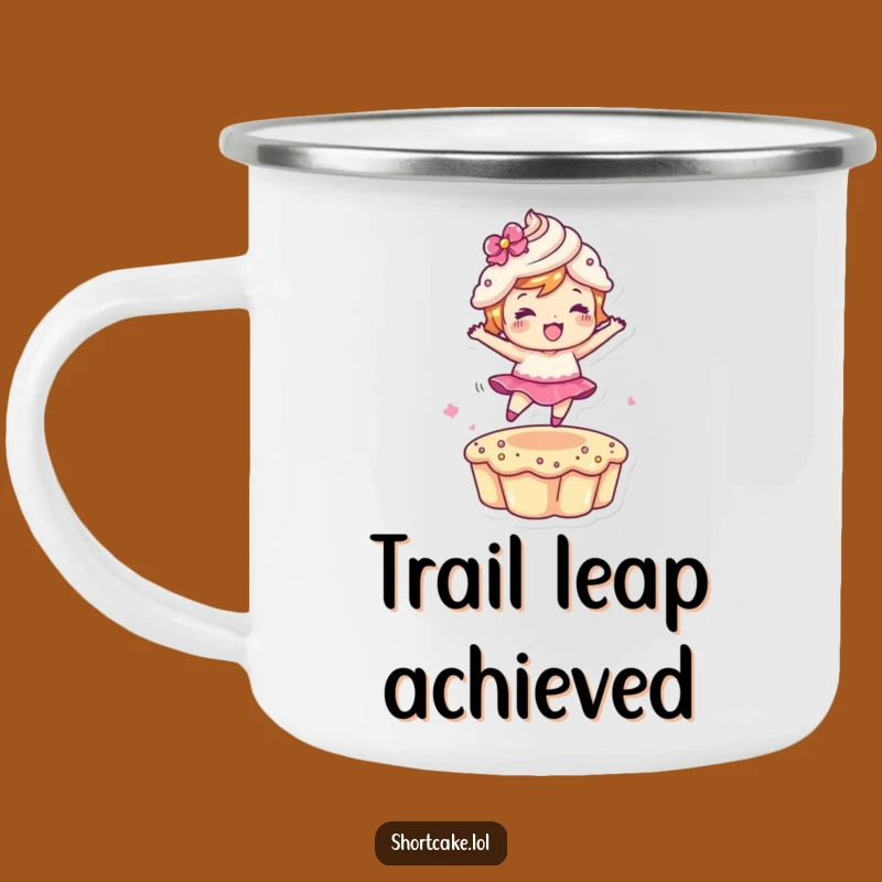 Funny Leaping Shortcake Camping Mug: Energetic Dessert Character for Outdoor Fun Gift