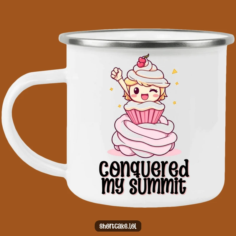 Funny Shortcake Triumph Camping Mug - Outdoor Whipped Cream Victory Cup Gift