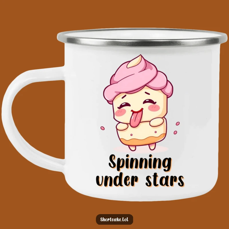 Funny Spinning Shortcake Face Camping Mug – Adventure Ready For Laughs!