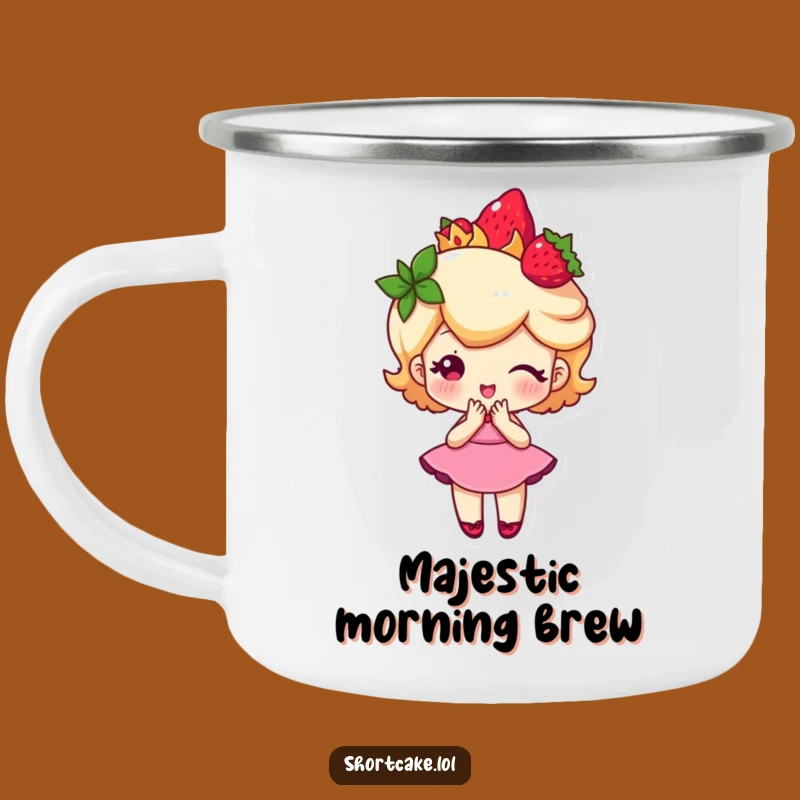 Funny Strawberry Crown Shortcake Camping Mug: Royal Adventures Await