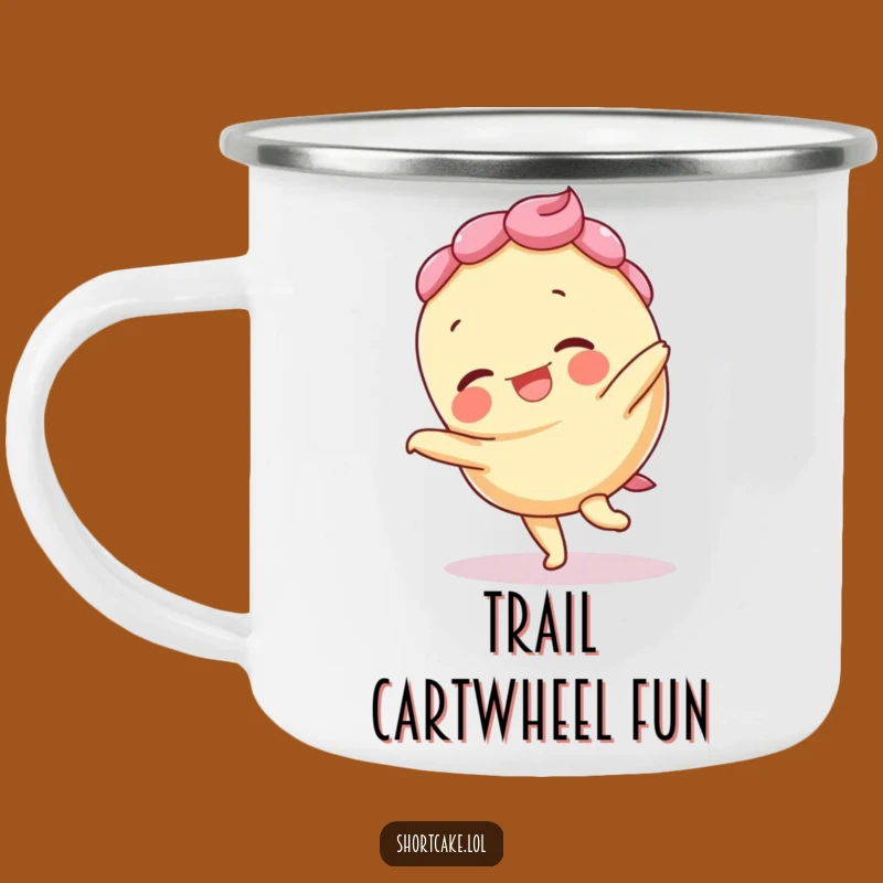 Funny Giggling Shortcake Cartwheel Camping Mug: Adventure with Sweet, Energetic Fun