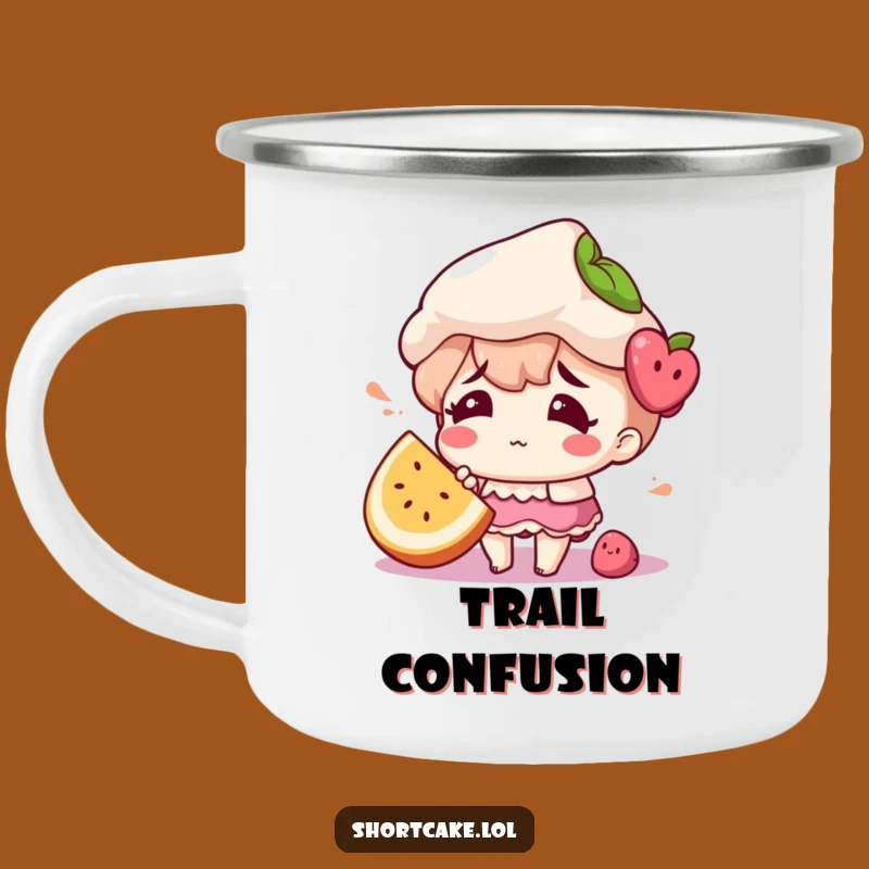 Funny Confused Shortcake Camping Mug: Adventure & Bewilderment Gift