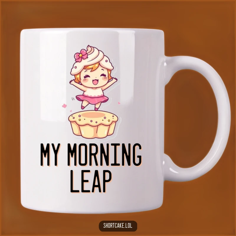 Funny Leaping Shortcake Mug: Energetic Dessert Character for a Hilarious Gift