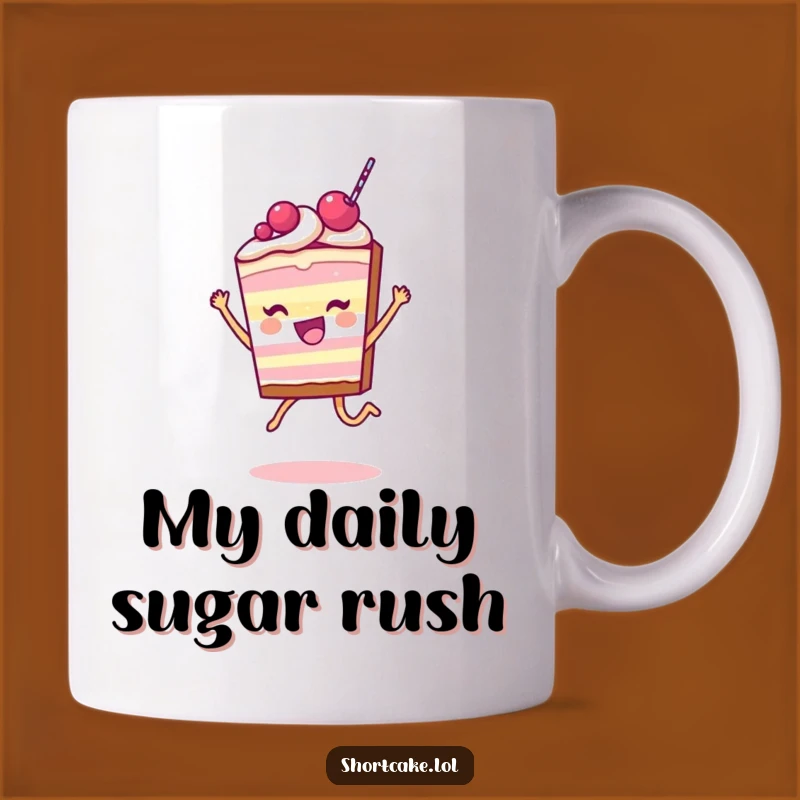 Funny Shortcake Slice Mug: Joyful Leap Character, Perfect Hilarious Gift for Dessert Lovers