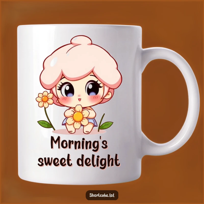 Funny Shortcake Mug: Delighted Eyes Admiring Flower, Perfect Gift for Nature Lovers