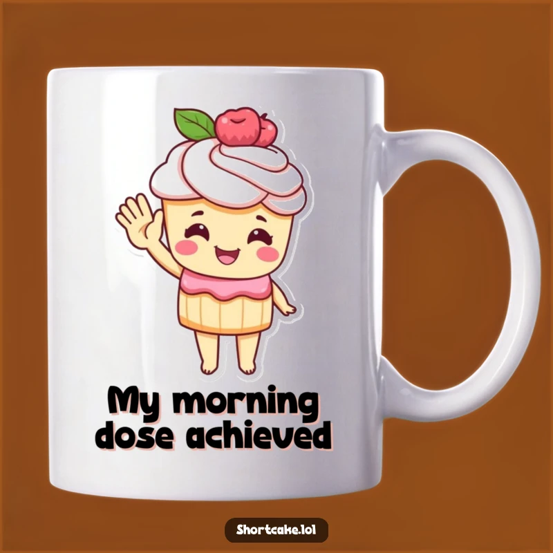 Funny Shortcake Wave Mug: Cheerful Pastry Character Greeting, Perfect Funny Gift!