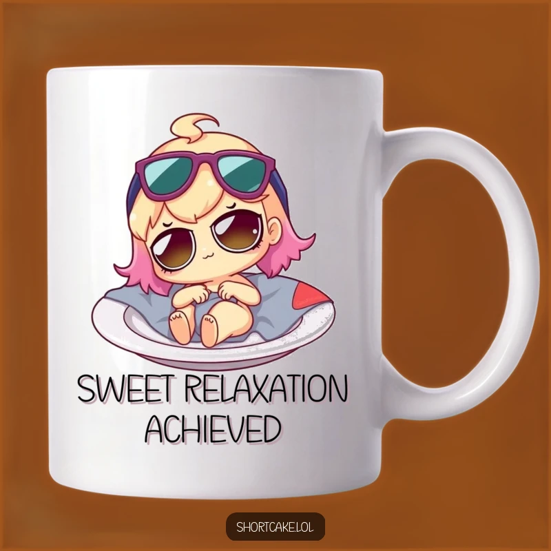 Funny Shortcake Lounging Mug: Adorable Dessert Character in Tiny Sunglasses, a Sweet and Funny Gift
