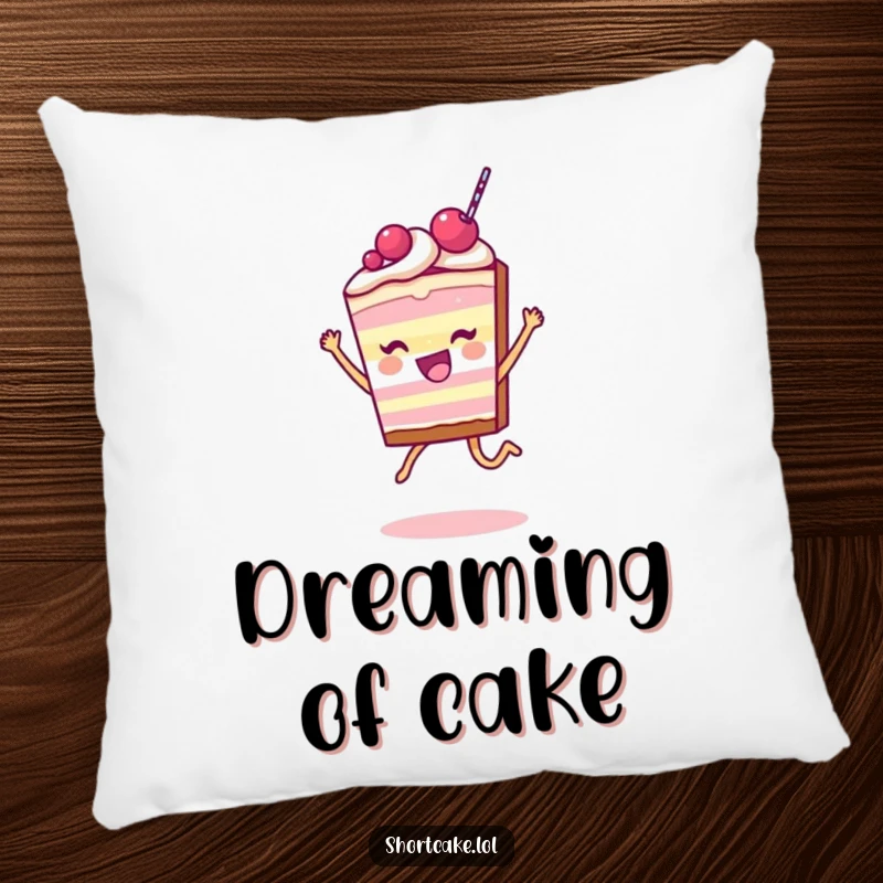Funny Shortcake Slice Pillow depicting a character mid-leap with joyful abandon, adding a touch of sweet humor to any couch.