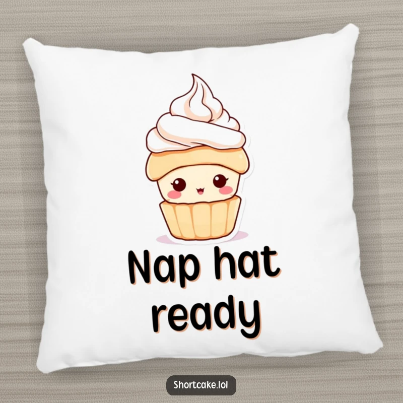 Funny Shortcake Hat Pillow featuring a cute dessert character wearing a tiny whipped cream hat, offering comfort and a funny gift.