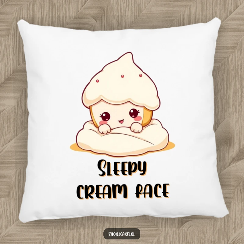 Funny kawaii shortcake hiding in cream, making a comical face, offering softness and humor. Gift idea.