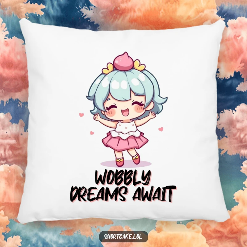 Funny pillow featuring a shortcake character performing a delightful, wobbly dance, perfect for a playful accent.
