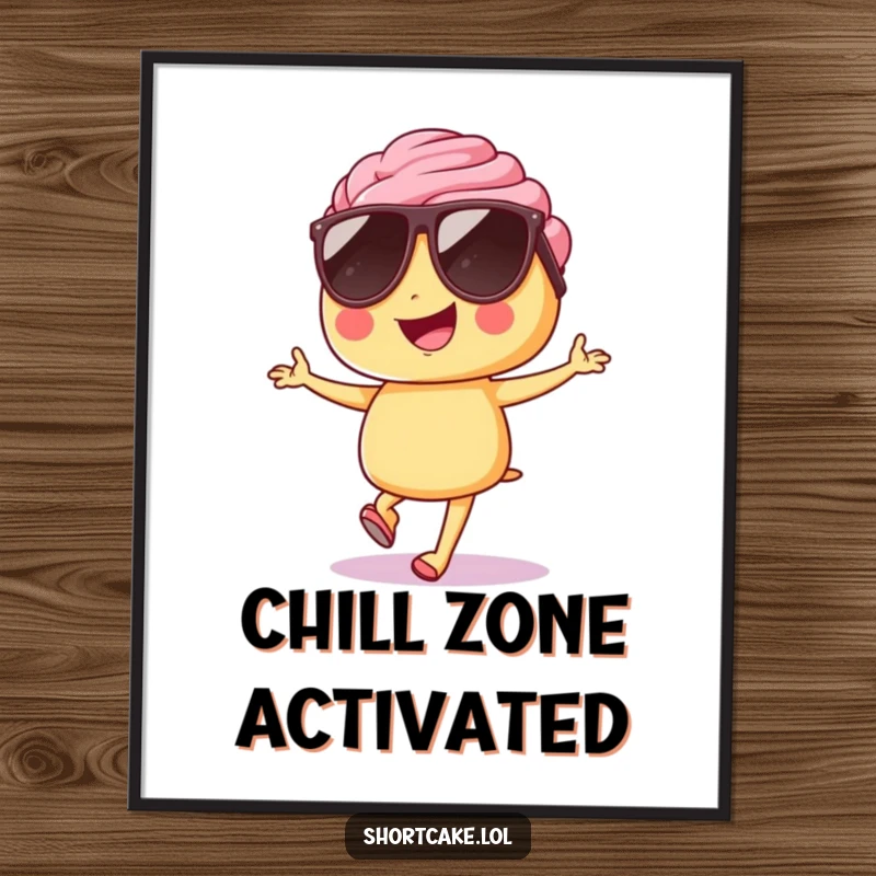 Funny shortcake digital art, sunglasses, hopping, confident, cool and cheerful illustration, instant download.