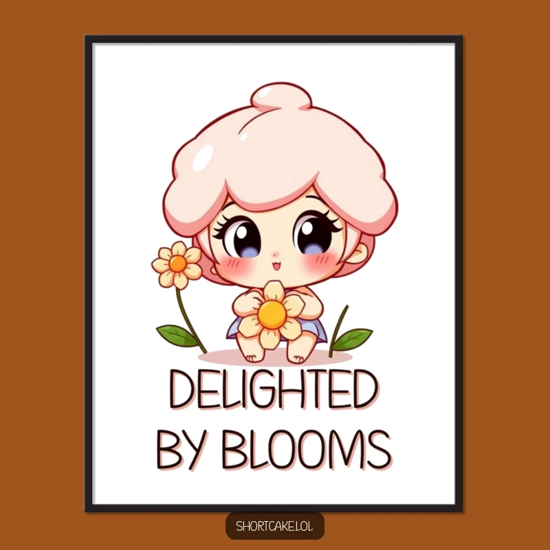 Funny Shortcake Digital Art: Delighted Eyes Flower Art, Instant Download