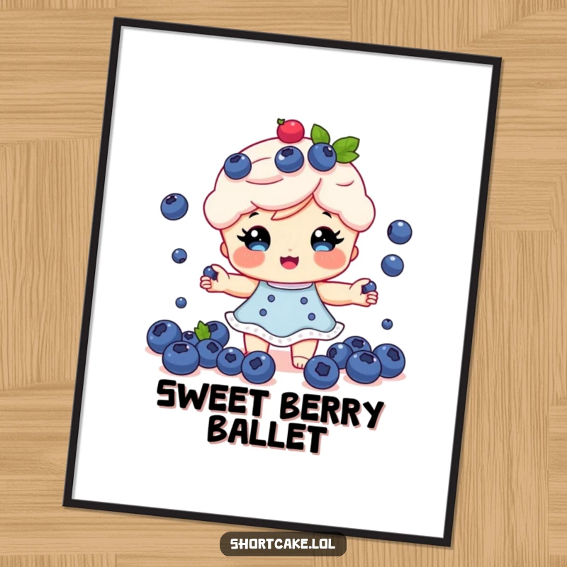 Funny Shortcake Digital Art Print: A shortcake character juggling tiny blueberries, instant sweet wall art.