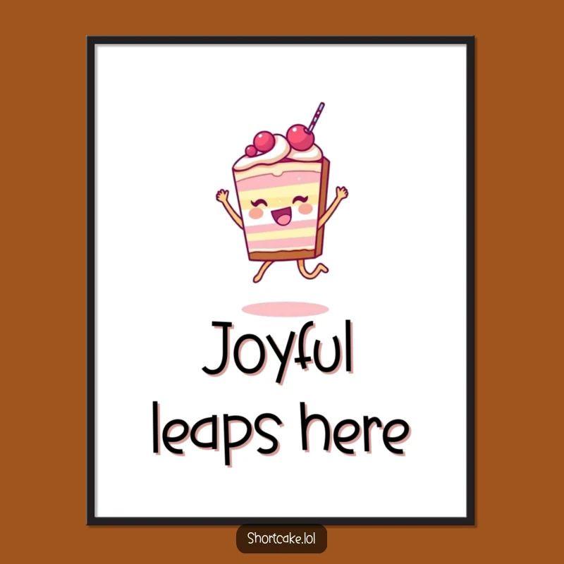 Funny Shortcake Slice Digital Art: Joyful Leap Character, Instant Hilarious Download