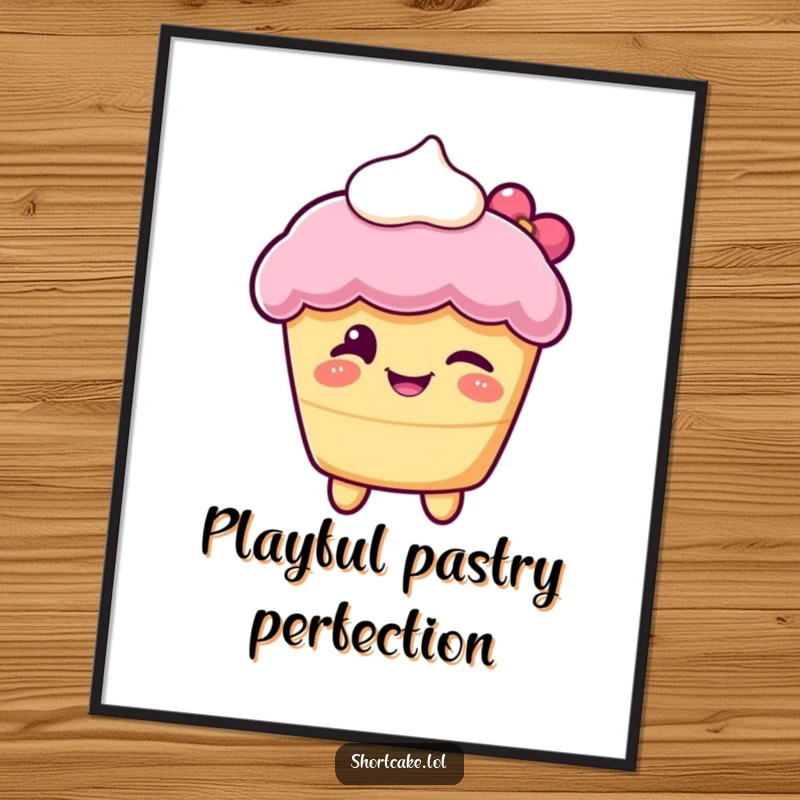 Funny digital art of a shortcake character winking playfully, offering instant sweet decor with a humorous touch.