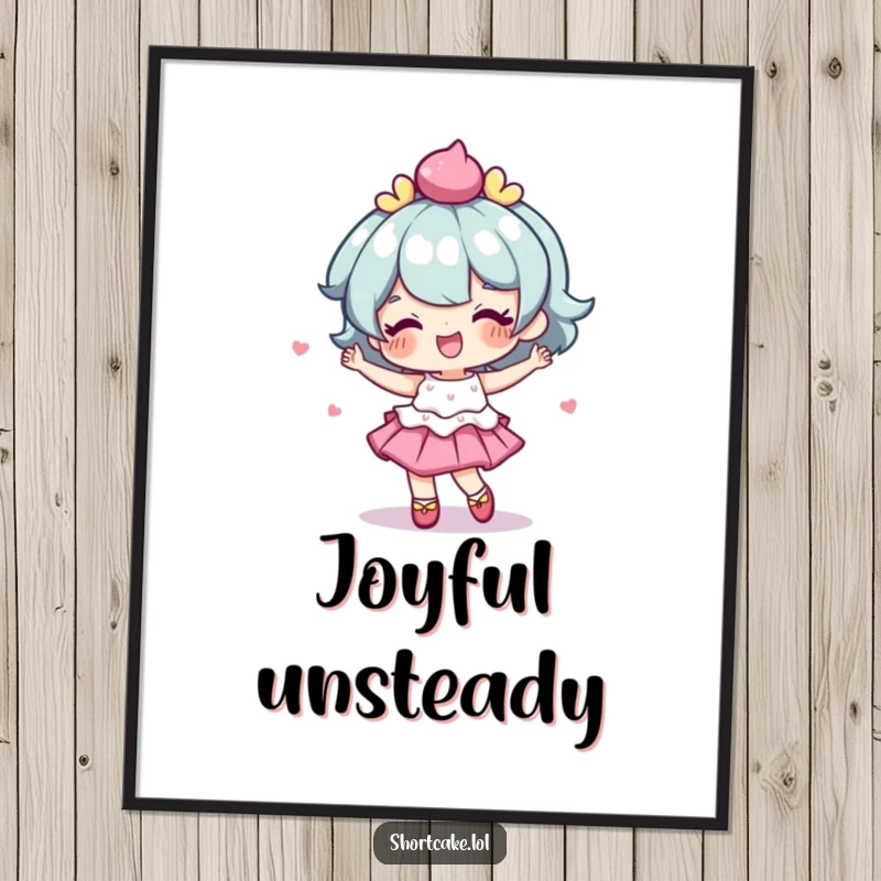 Funny digital art print of a shortcake character performing a delightful, wobbly dance, ideal for decor.