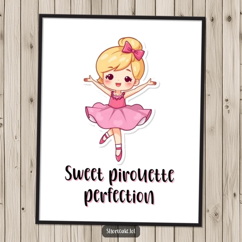 Funny digital art print of a shortcake character in an elegant ballet twirl, ready for instant download.