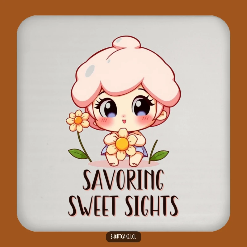Funny Shortcake Coaster: Delighted Eyes Flower Charm, Tabletop Gift