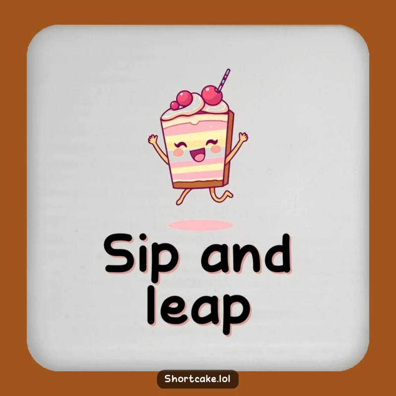 Funny Shortcake Slice Coaster: Joyful Leap Character, Tabletop Hilarious Gift