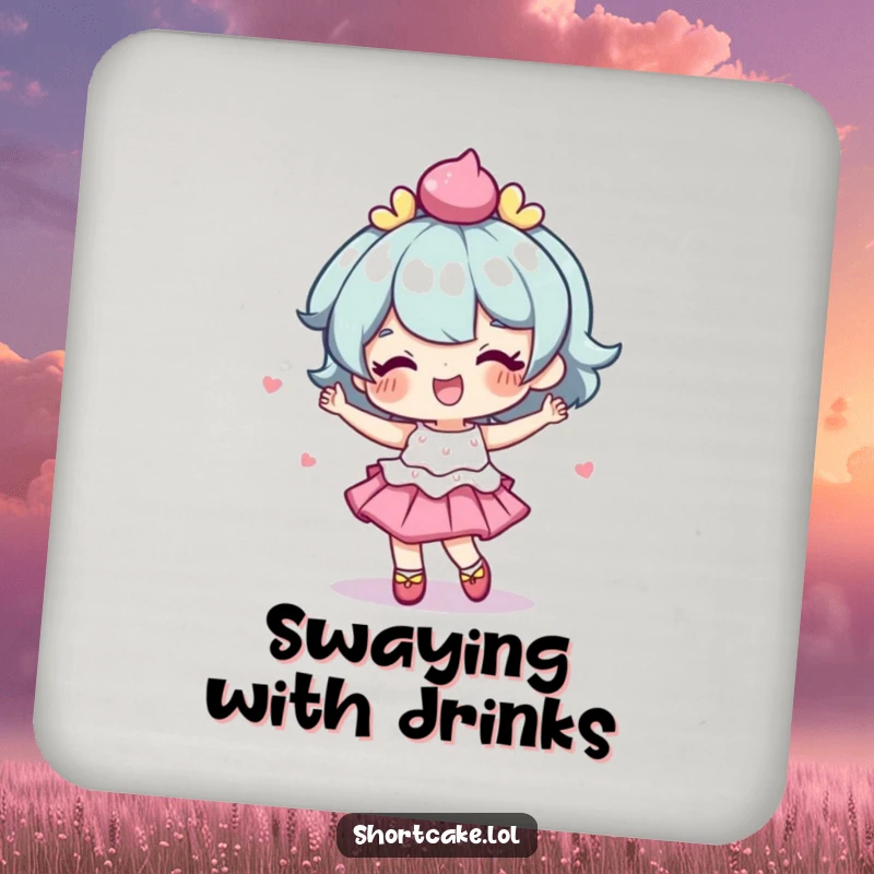 Funny coasters featuring a shortcake character doing a delightful, wobbly dance, perfect for parties.