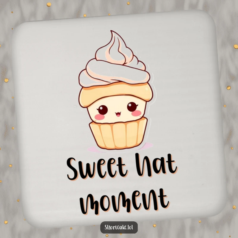 Funny Shortcake Hat Drink Coaster featuring a cute dessert character with a miniature whipped cream hat, protecting surfaces with charm and humor.