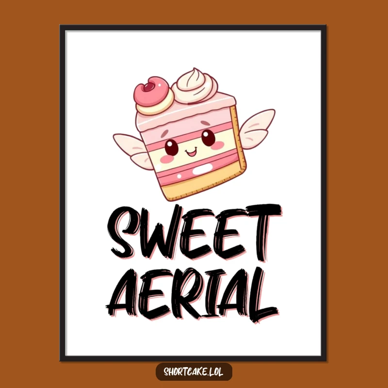 Funny Flying Shortcake Slice Pastry Wings Poster - Whimsical Wall Art