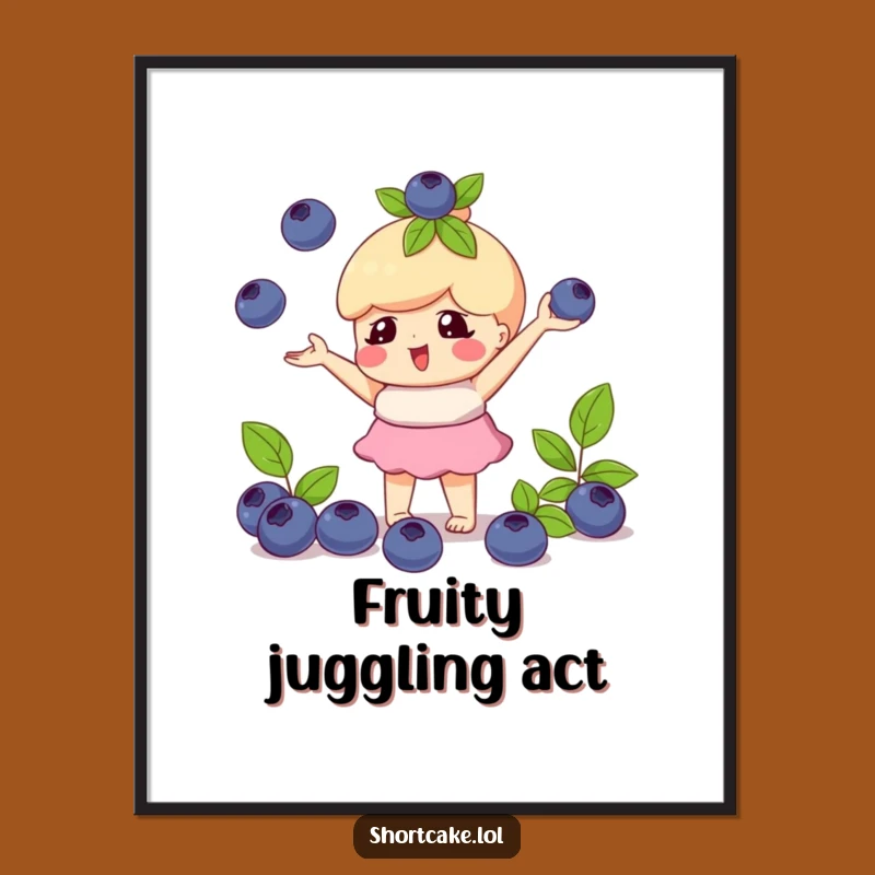 Funny Juggling Shortcake Blueberry Poster: Playful Dessert Art for Whimsical Walls