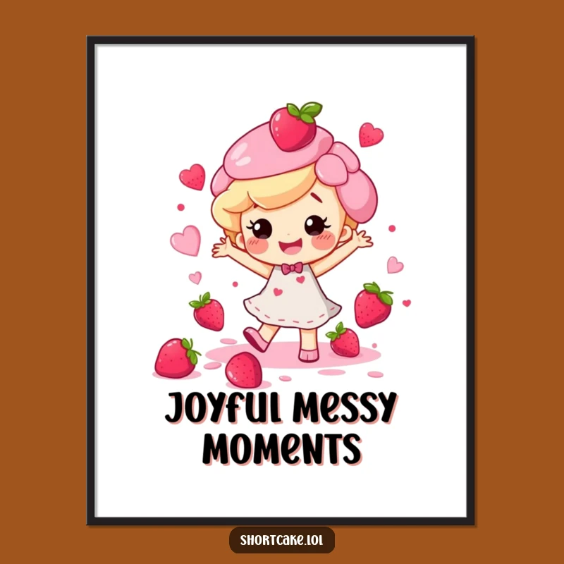Funny Happy Shortcake Dance Poster - Joyful Berry Splatter Art Print Gift