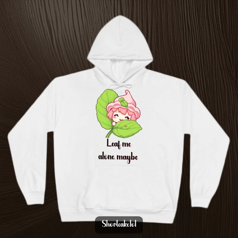 Funny Shortcake Hoodie featuring a sweet shortcake character peeking with a grin from behind a mint leaf.