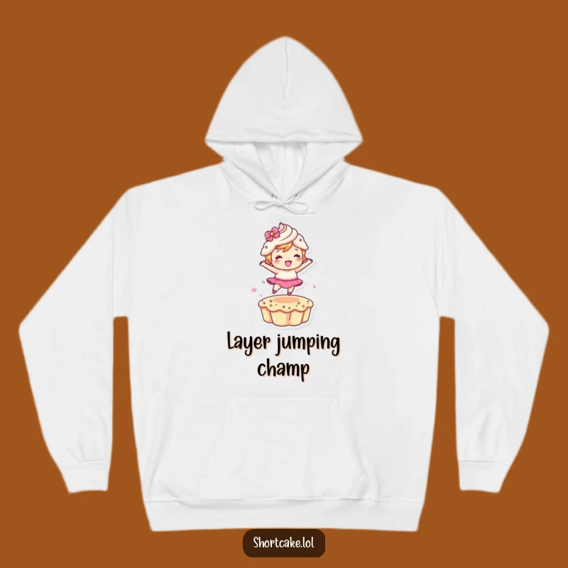 Funny Leaping Shortcake Hoodie: Cozy & Energetic Dessert Character for a Warm Gift