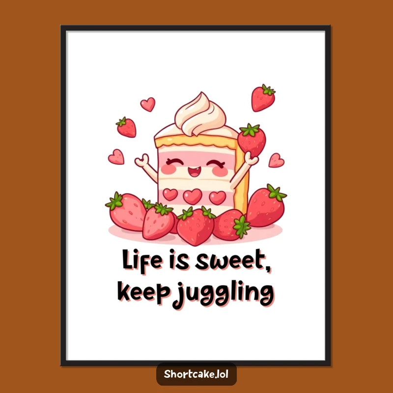 Free Printable Wall Art: Juggling Shortcake Slice, Funny Dessert Decor