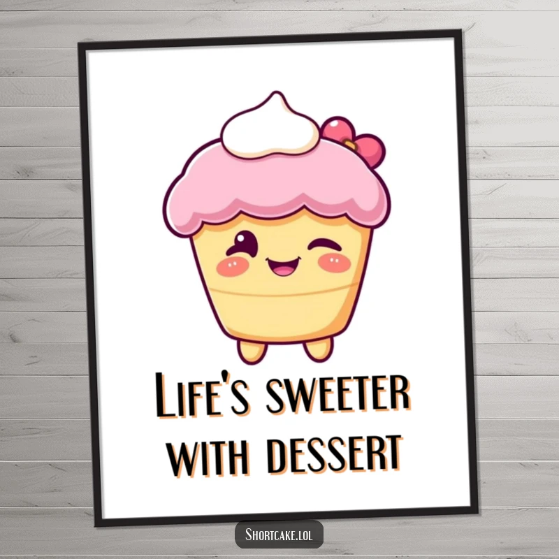 Funny Free Printable Wall Art: a delighted shortcake winks playfully, a dollop of cream adds charm.