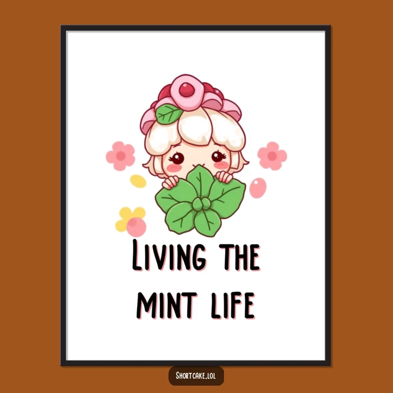 Free Printable Wall Art: Grinning Shortcake Behind Mint, Whimsical Downloadable Dessert Art