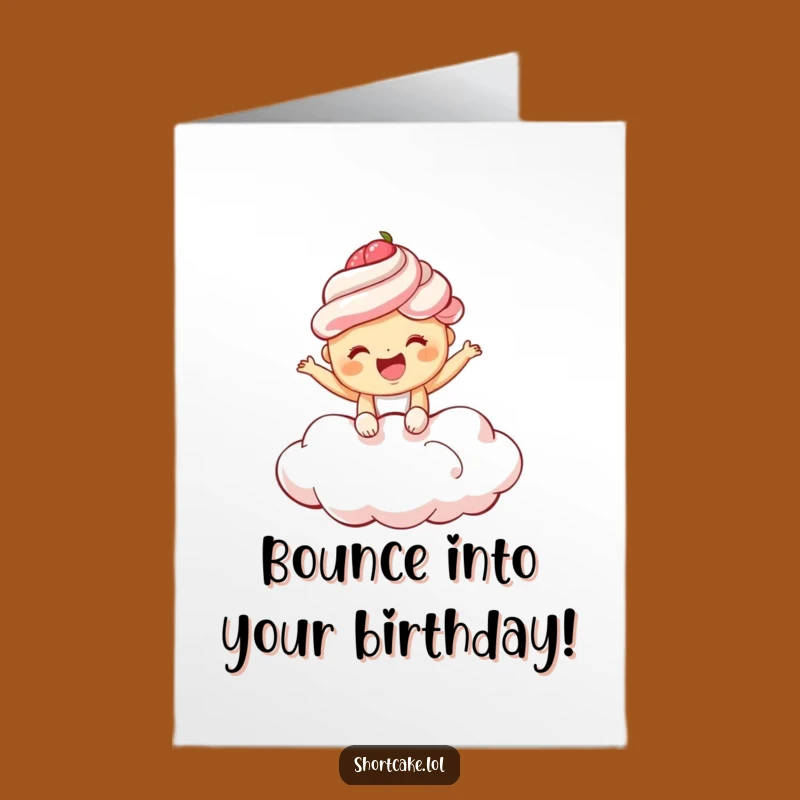 Free Printable Birthday Card: Giggling Shortcake on Cloud, Funny Downloadable