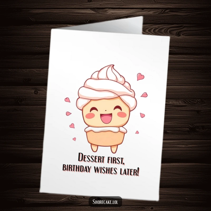 Funny Free Printable Birthday Card: A shortcake character grins widely, sending whipped cream flying in a delightful, messy explosion.