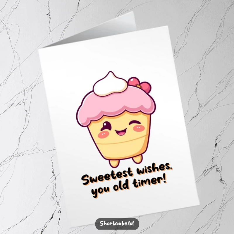 Funny Free Printable Birthday Card featuring a delighted shortcake winking with cream, ready to party.