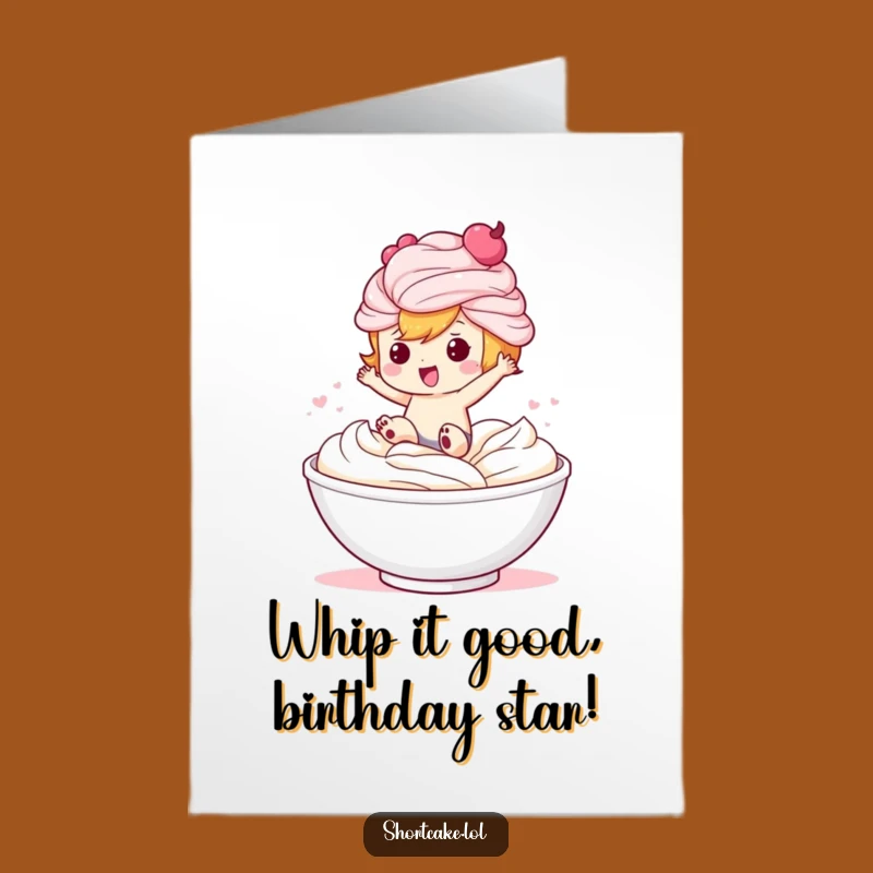 Funny Free Printable Birthday Card: Shortcake Character Whipped Cream Delight