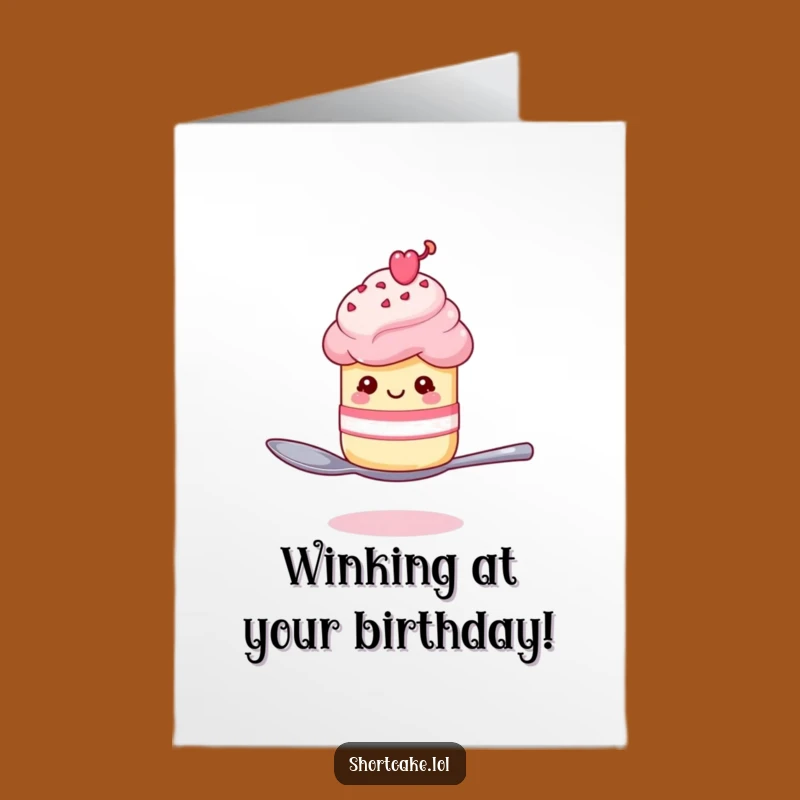 Free Printable Birthday Card: Winking Shortcake on Spoon for a Fun Downloadable Gift