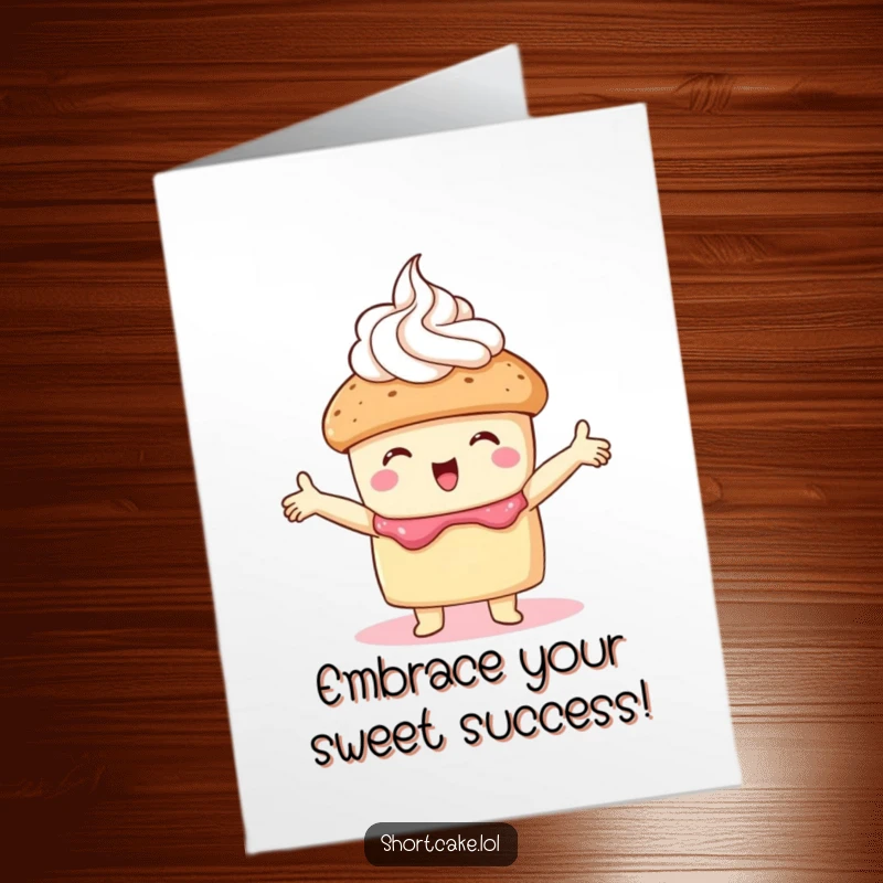 Free Printable Congratulations Card: A shortcake with welcoming arms gives a big hug to a generous swirl of whipped cream.