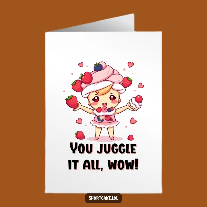 Free Printable Congrats Card: Juggling Shortcake, Delightful Downloadable Cheers!