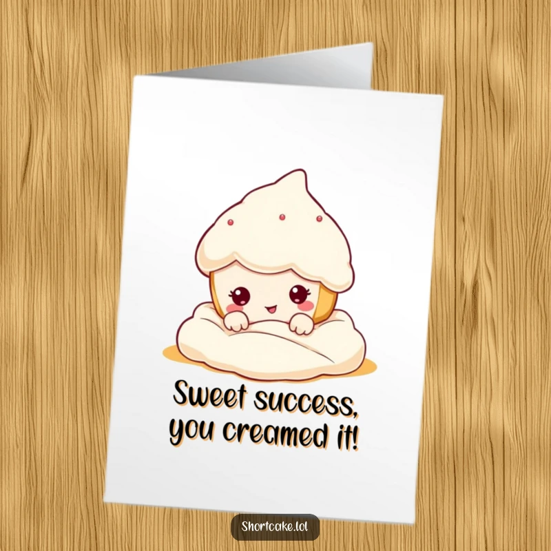 Funny Free Printable Congratulations Card: Cute shortcake character emerges from cream with a hilariously distorted funny face.