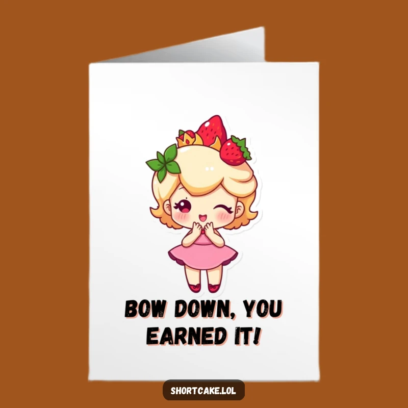 Free Printable Strawberry Crown Shortcake Congrats Card: Funny Dessert Downloadable Gift