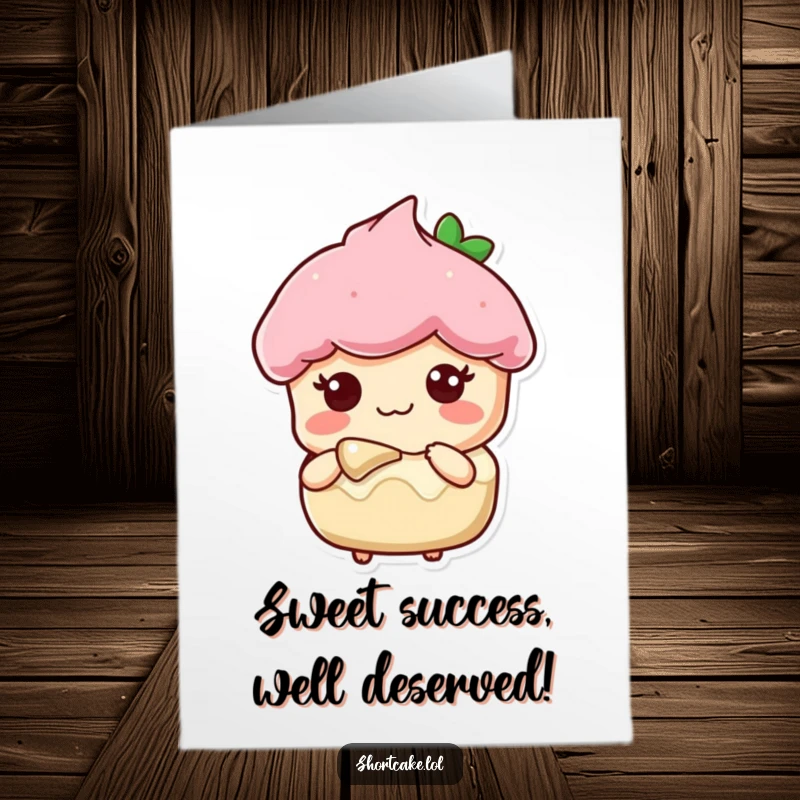 Funny Free Printable Congratulations Card: A shortcake slice character with a gentle expression offers a tempting bite, symbolizing shared joy.