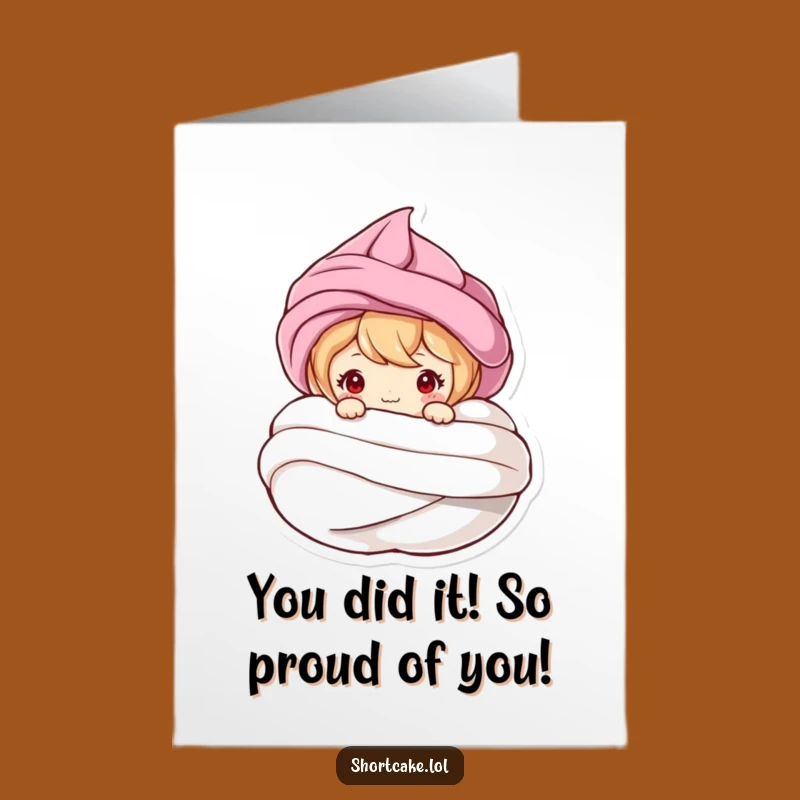 Free Printable Congrats Card: Shortcake Peeking Meringue, Downloadable Joke Gift for Success