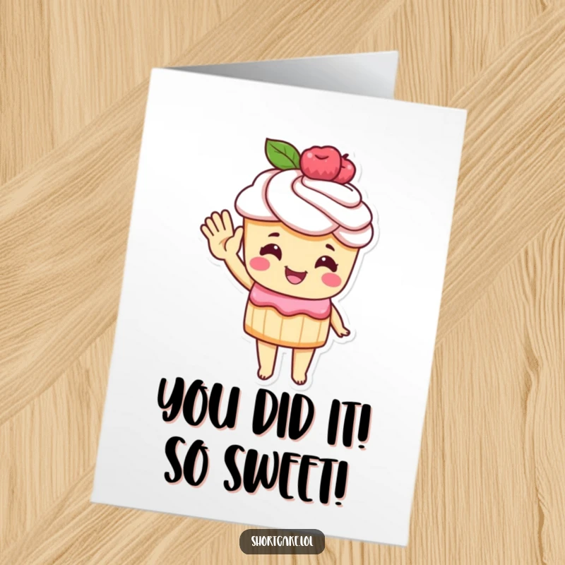 Funny Free Printable Congratulations Card: Shortcake character waving hello, a sweet and humorous way to celebrate big news.
