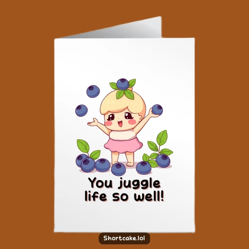 Free Printable Congrats Card: Juggling Shortcake, Blueberries, Funny Downloadable Achievement